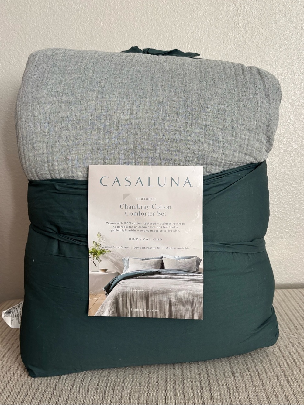 NWT King/California King Textured Chambray Comforter & Sham Set Dark Teal Blue